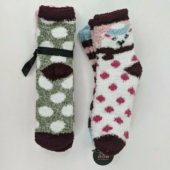 Lot of 2 Free Press Legwear Cozy Sock Set Pink Striped Owls Womens One Size - Picture 2 of 8